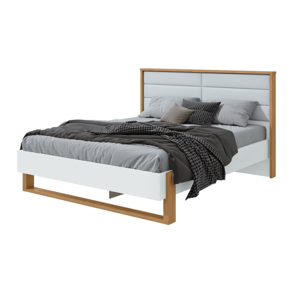 Cama Queen com LED e Pés Flutuantes Freetown Móveis Lopas Marrom Amêndoa Clean/Branco