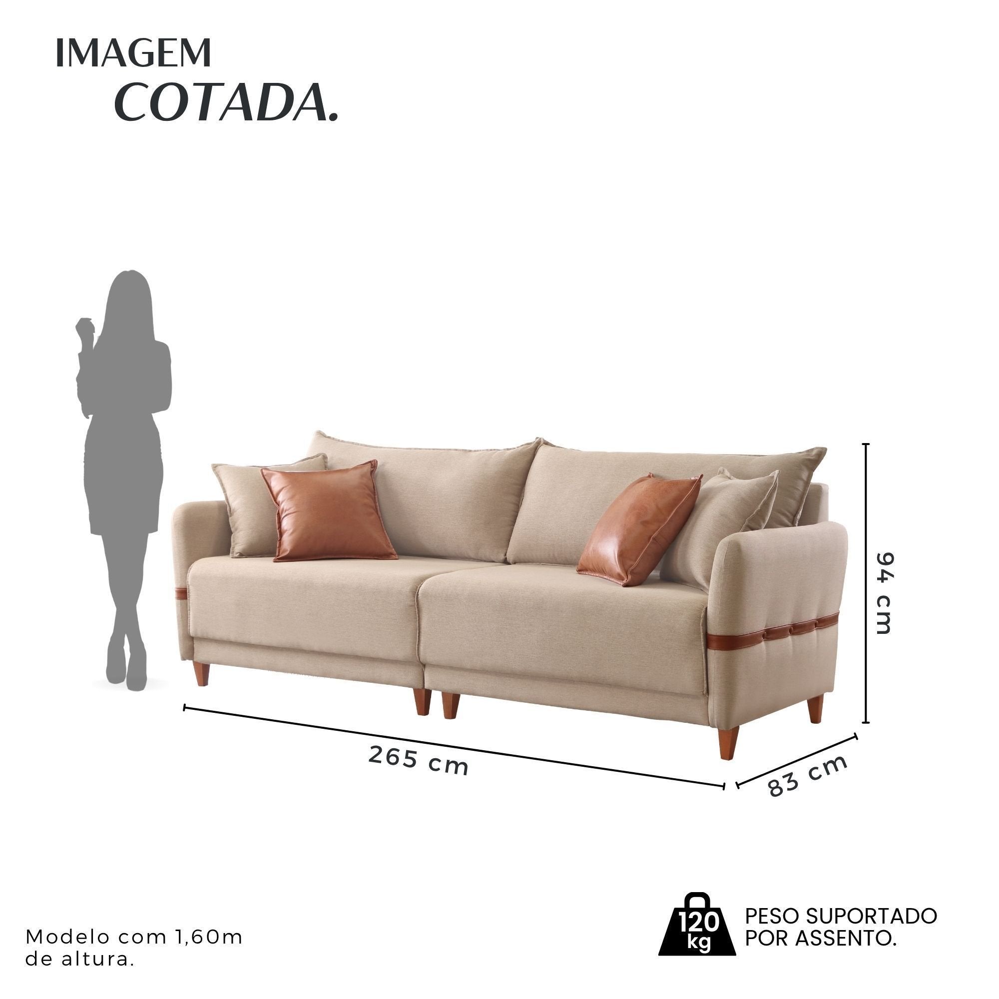 Sofá Living Canela 4 Lugares 265 cm Linho Lufer Estofados