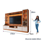 Estante Home Noble 270cm para TV até 75” com Cristaleira, Torre com LED e Portas Reflecta em MDP Movelove