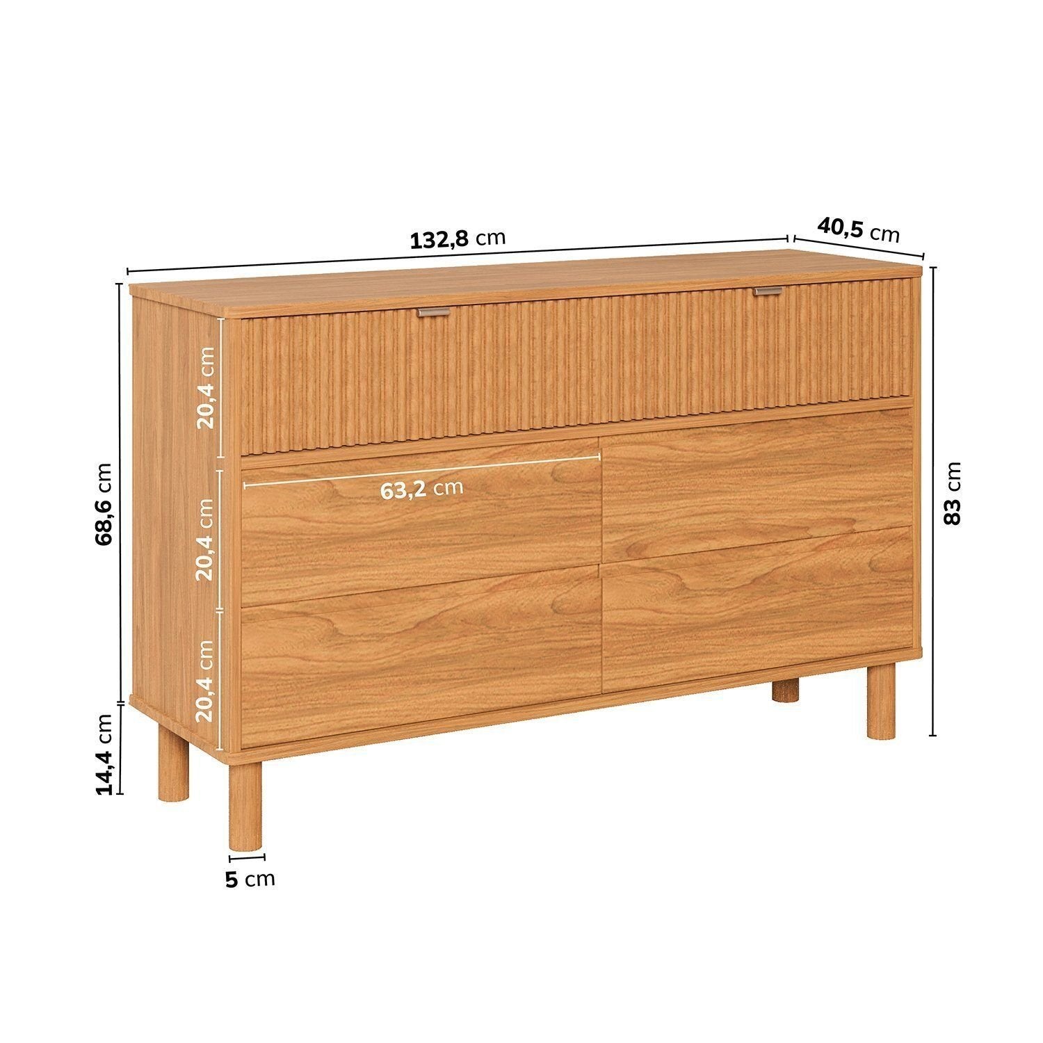 Cômoda 6 Gavetas Oiti Madeira Maciça Pinus 132,8cm CabeCasa MadeiraOriginals Marrom
