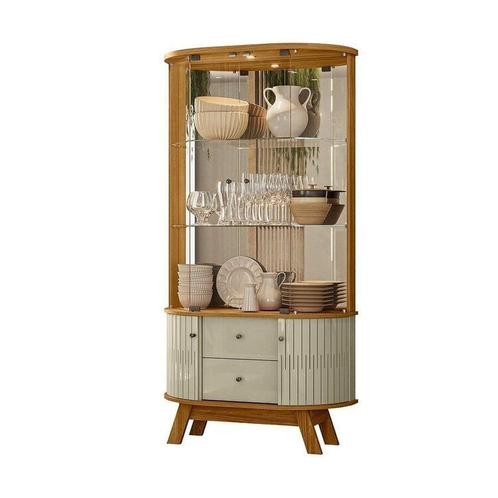 Conjunto Buffet Mônaco e Cristaleira Moss Porta Curva MDF LED Madetec