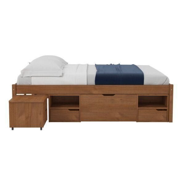 Cama Queen Multifuncional Madeira Maciça 6 Gavetas Charme Inter Link Marrom/Amendoa