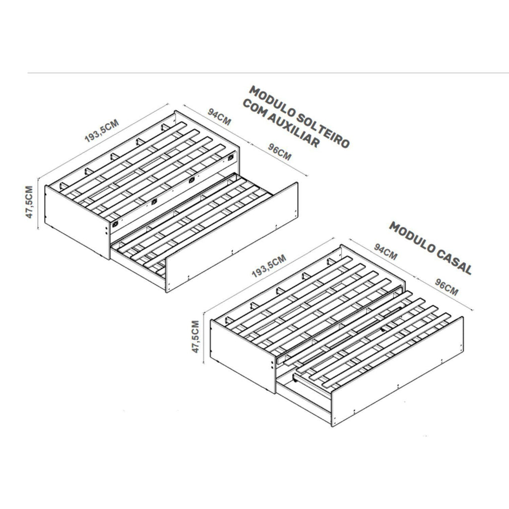 Bicama Solteiro 3 em 1 Matrix MDF e MDP Tebarrot Nature Marrom