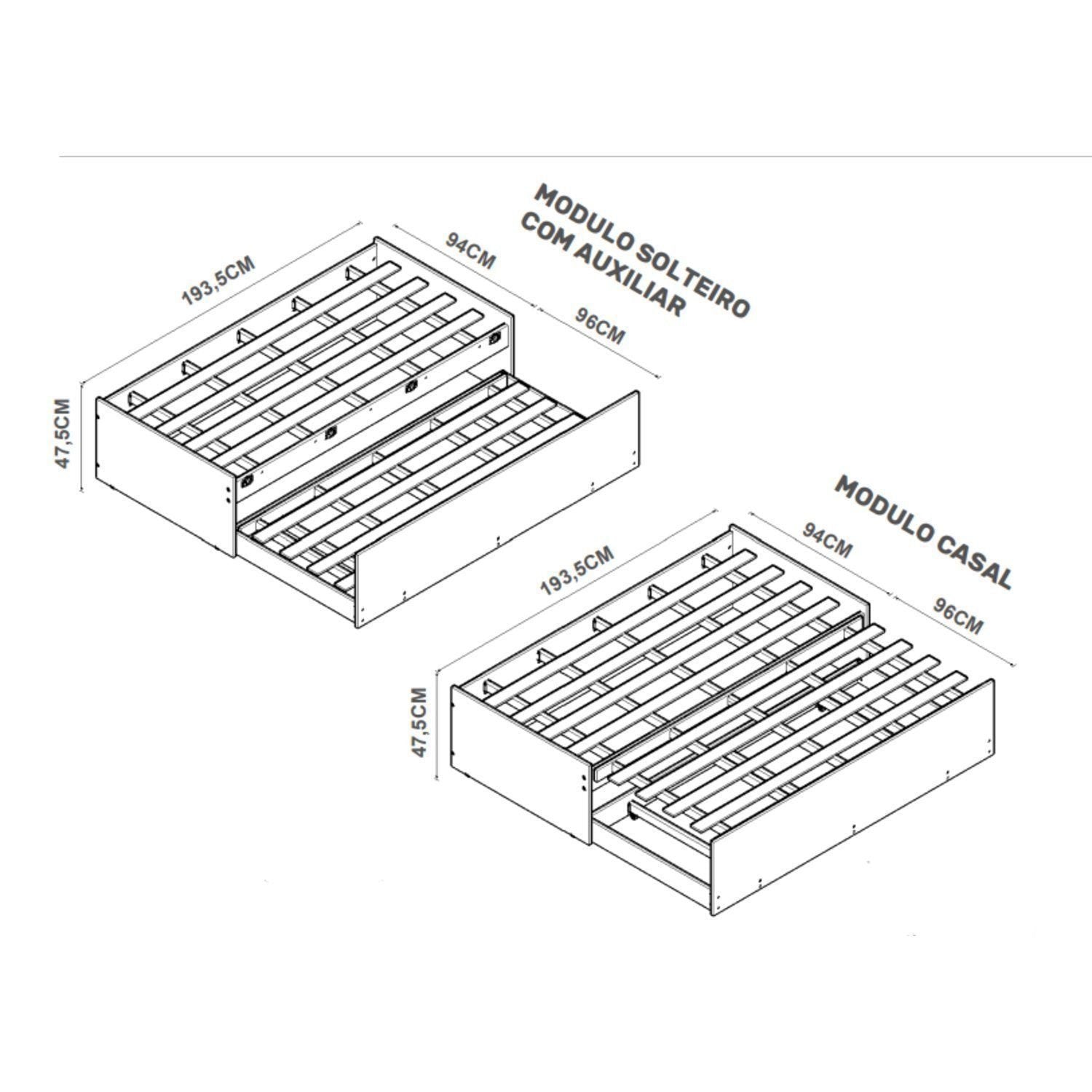 Bicama Solteiro 3 em 1 Matrix MDF e MDP Tebarrot Nature Marrom