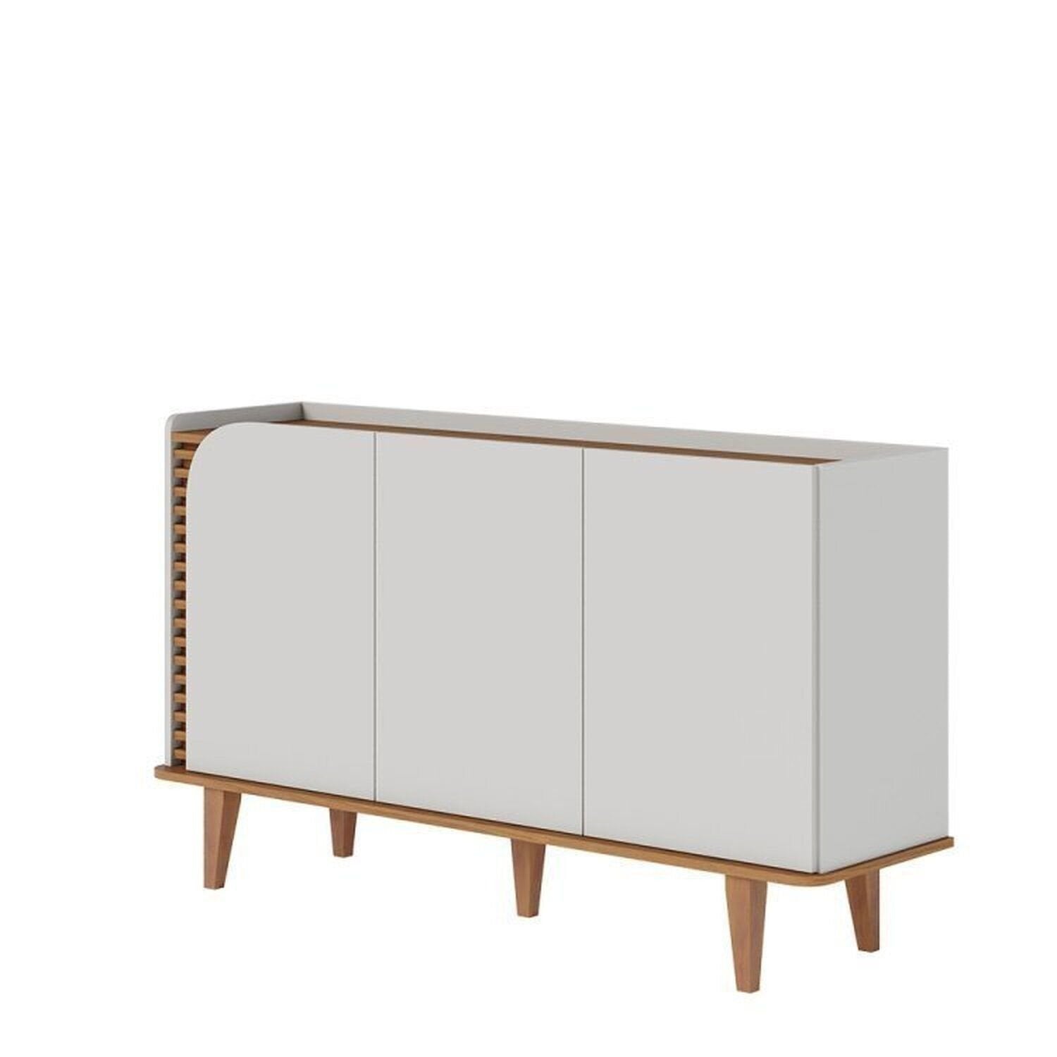 Conjunto Sala de Estar Completa Jurerê Home Maceió para TV Até 65 Polegadas Buffet e Cristaleira 4 Portas Colibri Branco Off White Matte/Freijó