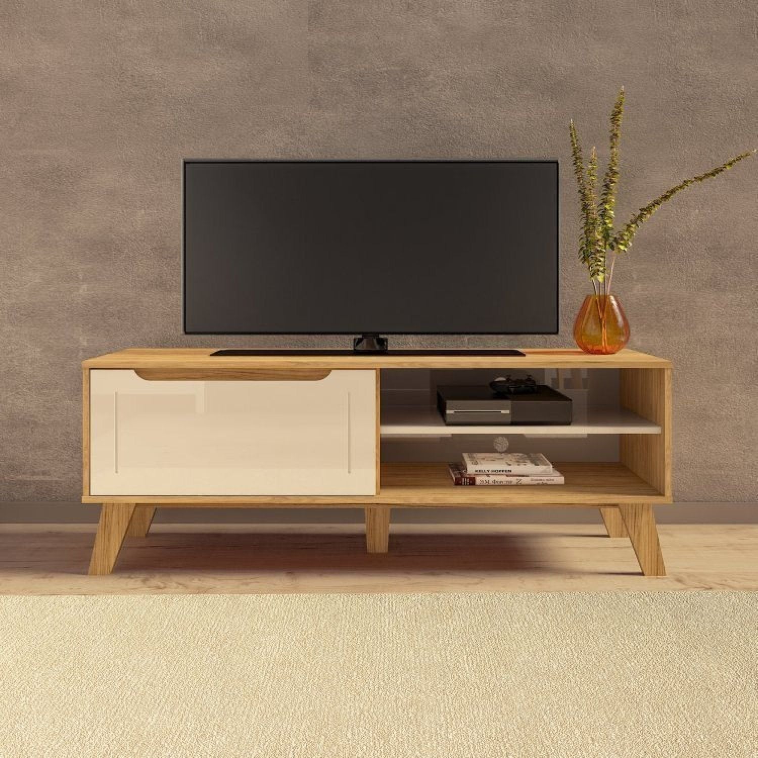 Conjunto Sala de Estar Lotus Rack e Mesa de Centro MDF Carvalho/Off White Espresso Móveis
