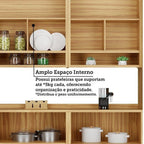 Cozinha Completa Modulada 100% MDF 7 Peças 14 Portas 6 Gavetas e Vidro 429cm Vicenza Espresso Móveis Cinza/Amêndoa/Chumbo