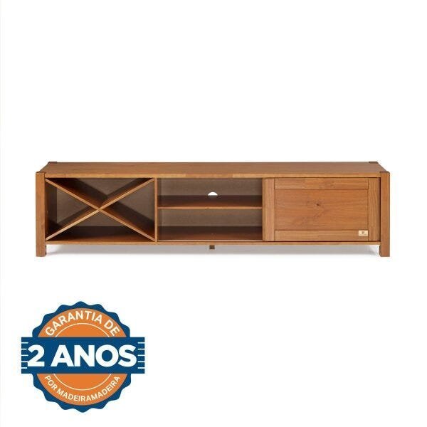 Conjunto Rack e Cristaleira Madeira Maciça Primavera CabeCasa MadeiraOriginals Marrom
