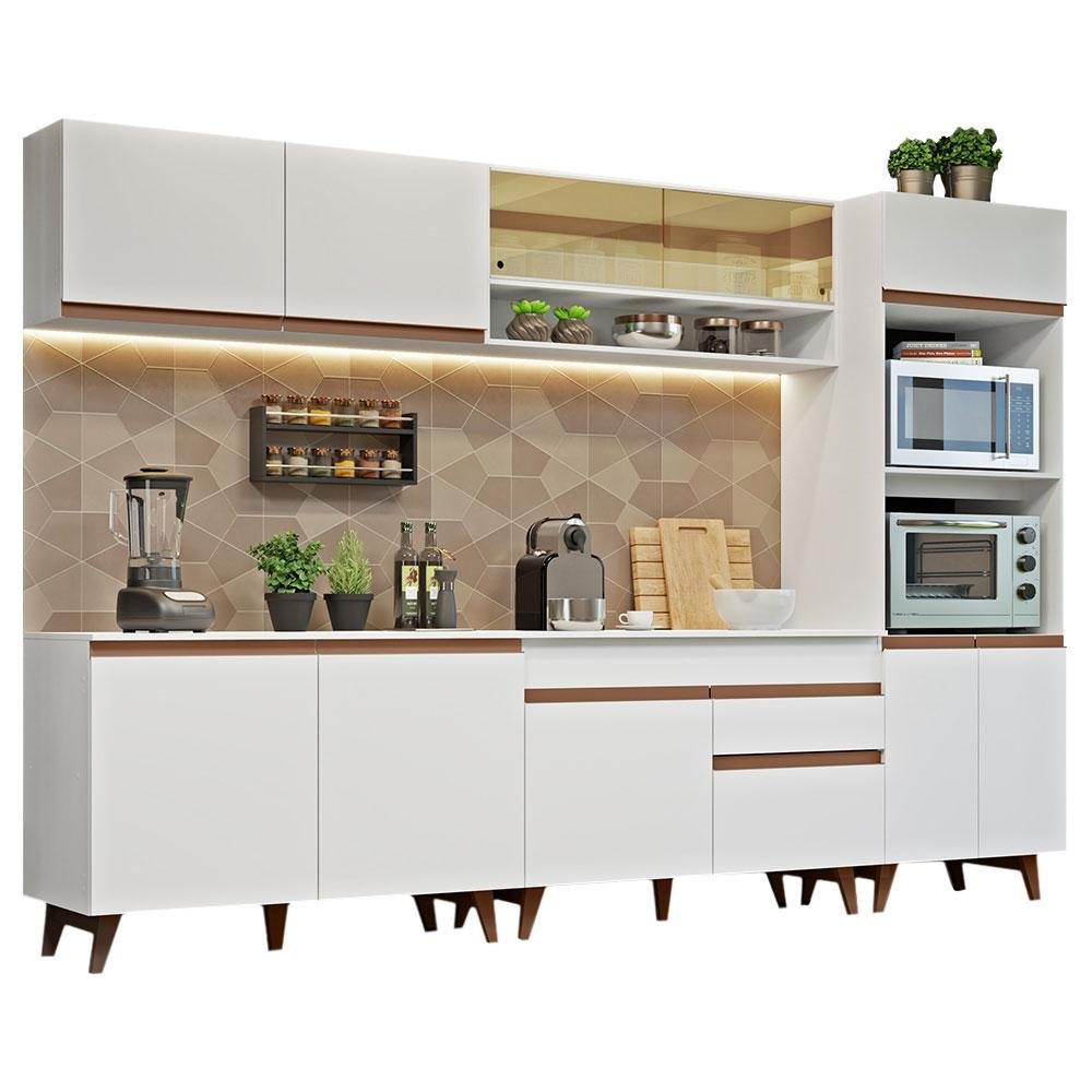 Armário de Cozinha Completa 310cm Branco Reims Madesa 02