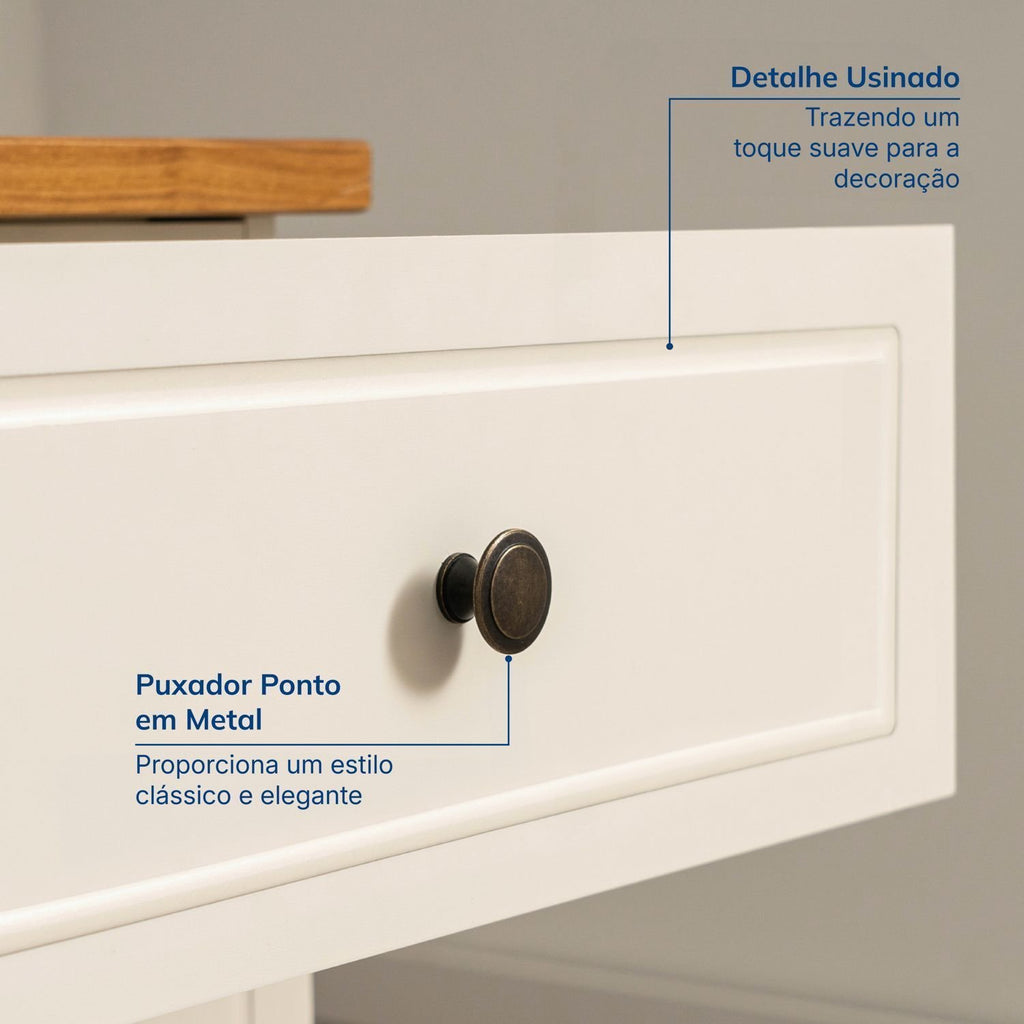 Escrivaninha Mesa Escritório Pinus Ananda 3 Gavetas 150cm CabeCasa MadeiraOriginals Off-White e Mel Marrom