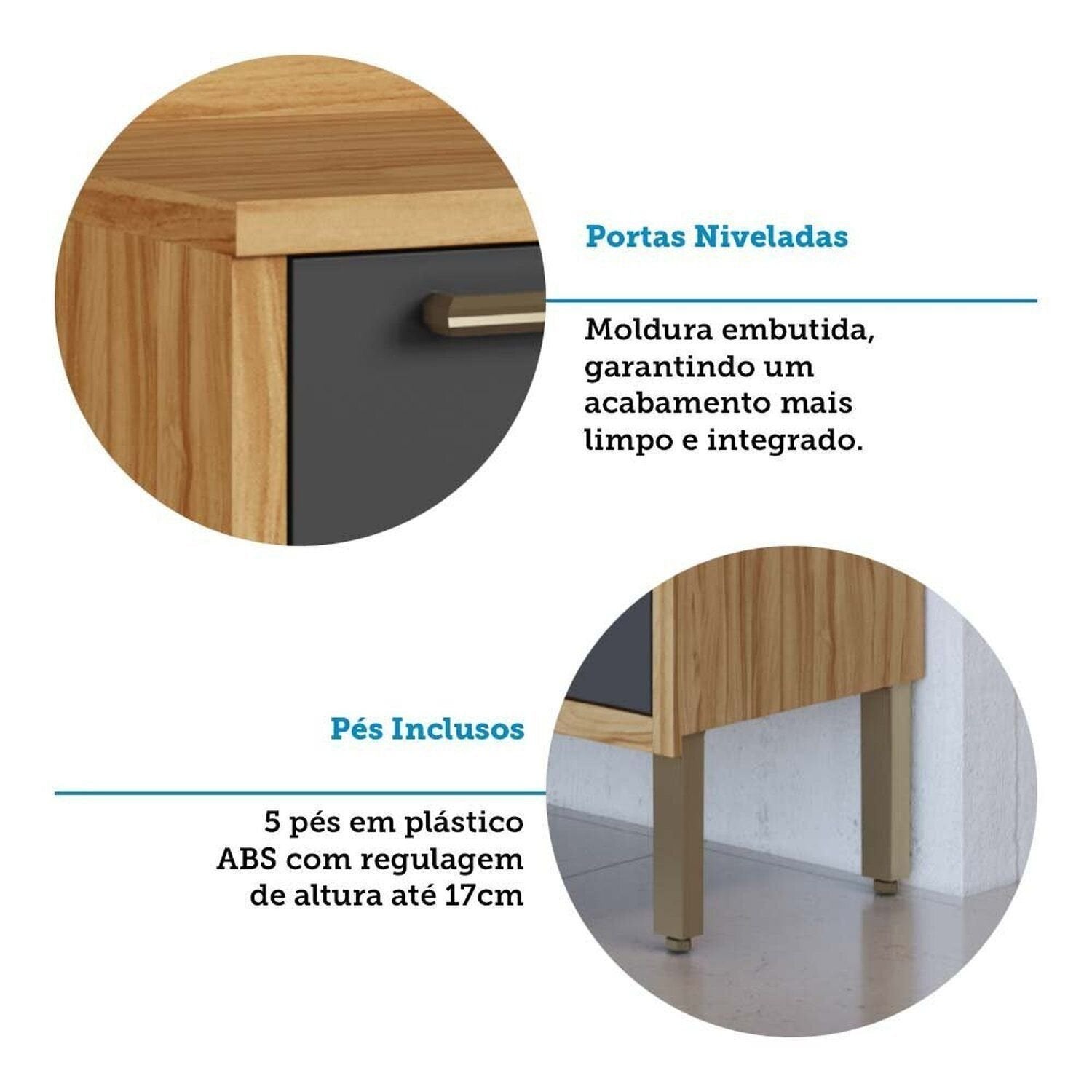 Balcão de Cozinha 2 Portas Basculantes 3 Gavetas com Tampo 120cm Vicenza Espresso Móveis Cinza/Amêndoa/Chumbo