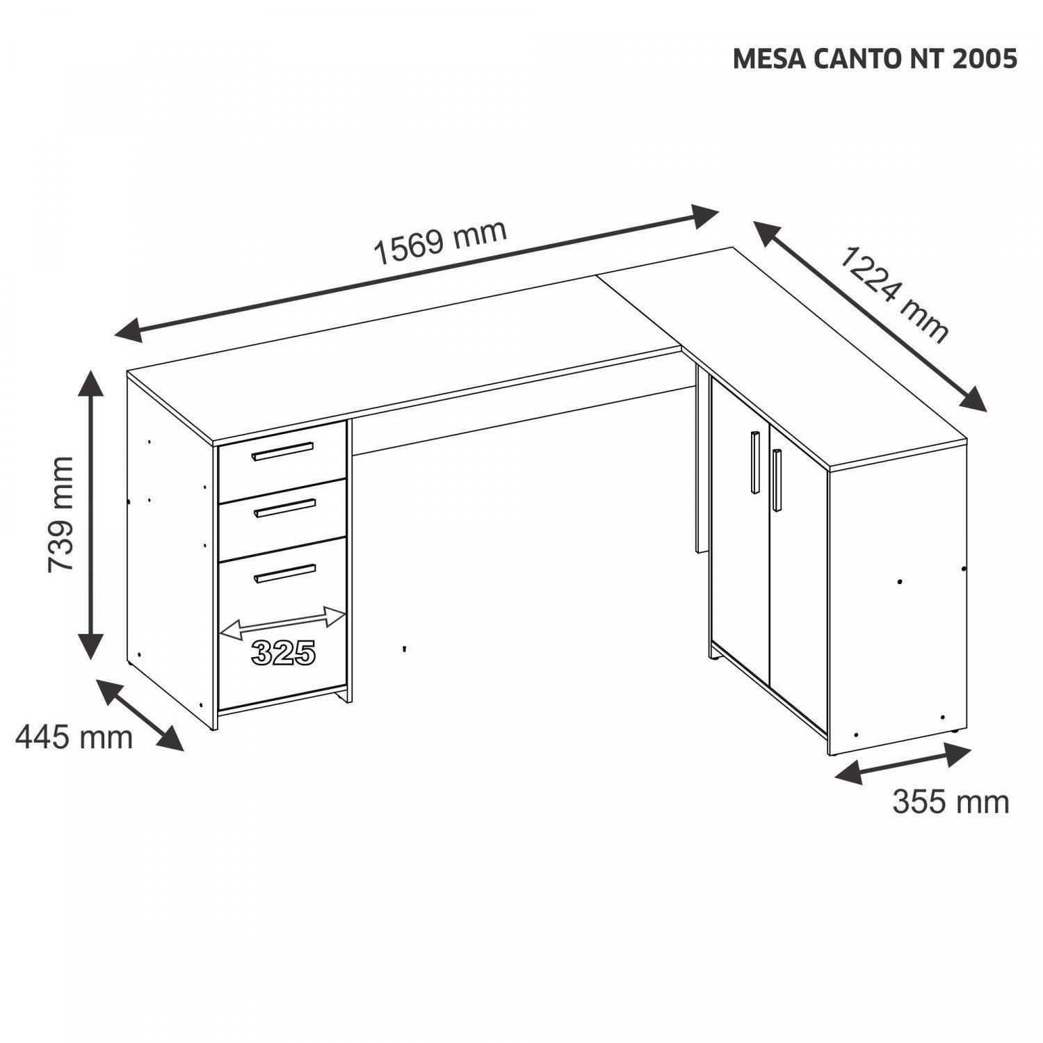 Escrivaninha Mesa Escritório em L Office NT2005 2 Gavetas 3 Portas 157cm Notável Móveis