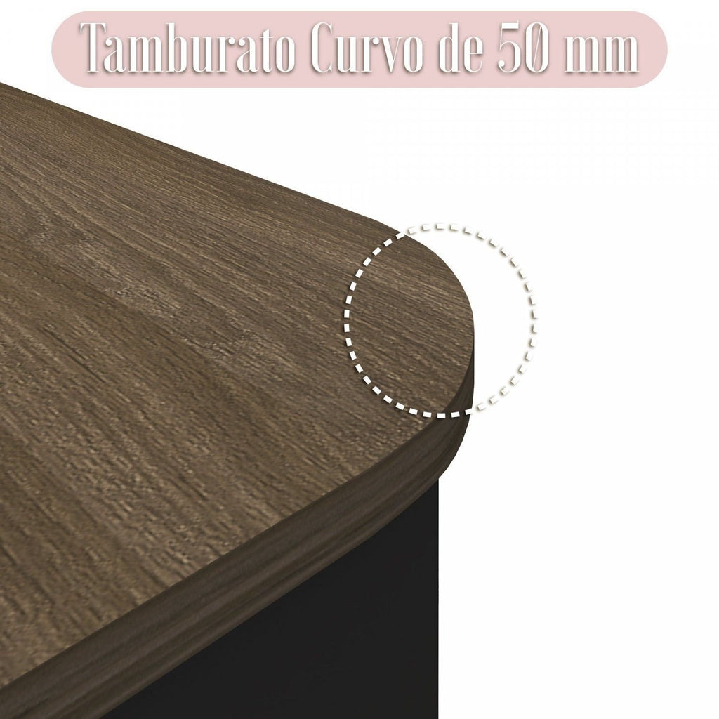 Escrivaninha Mesa Escritório Tamburato 4 Gavetas Lado Direito 180cm Marrom/Charuto/Preto Artany