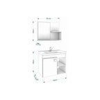 Balcão Suspenso para Banheiro Lótus Bia MGM 1 Porta 2 Nichos com Armário Espelheira e Cuba 55cm Amêndoa/Off White