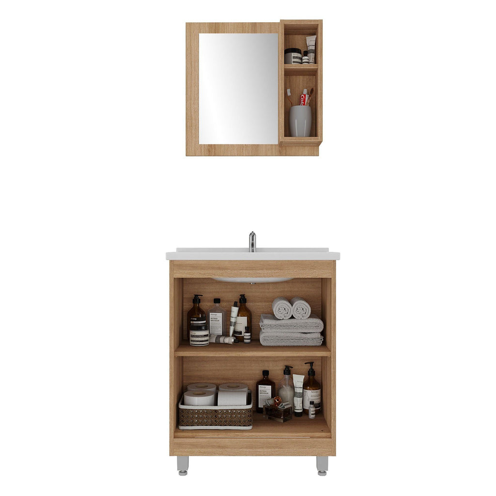 Conjunto para Banheiro Gabinete Suspenso com Cuba e Espelheira Essenza Ozini 60cm Lamina Mel/Branco