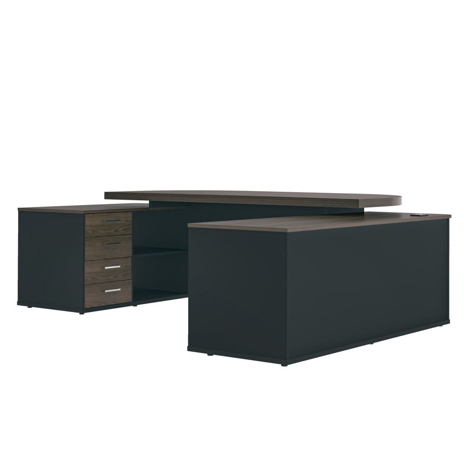 Escrivaninha Mesa Escritório Presidente Tamburato 4 Gavetas 2 Portas 258,2cm Charuto e Preto Artany