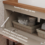 Gabinete Suspenso com Cuba, Painel Ripado e Espelheira 60cm Mari Espresso Móveis Bege/Cappuccino