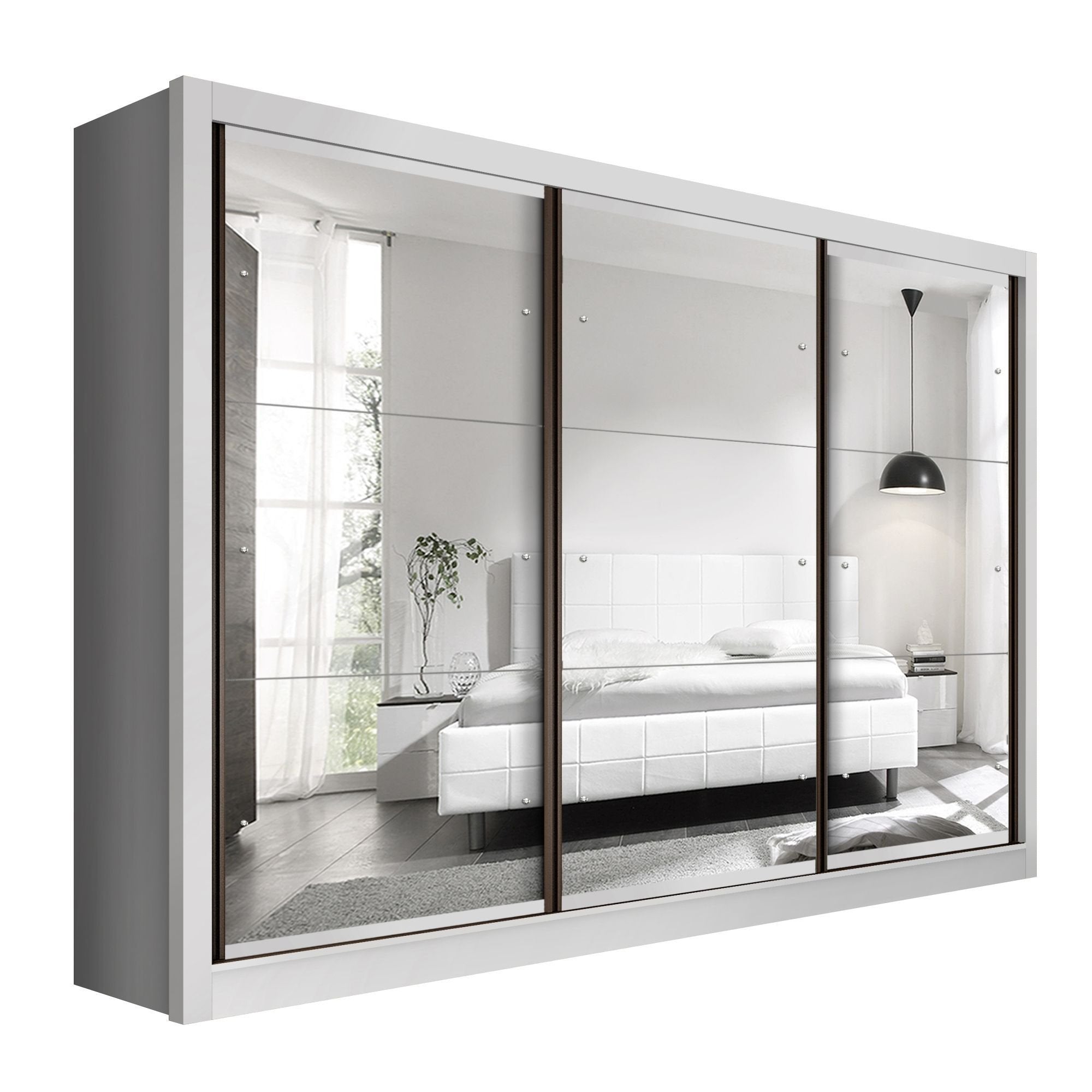 Guarda-Roupa Casal 3 Portas 6 Gavetas com Espelho Premium Lux Yescasa MDP Branco 242cm
