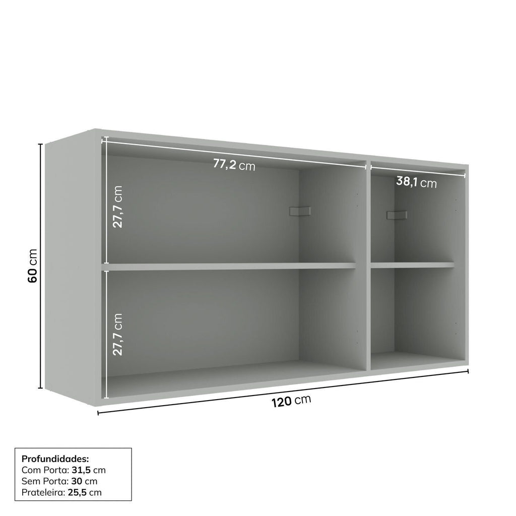 Armário Aéreo 3 Portas 120cm Nara CabeCasa MadeiraOriginals Cinza