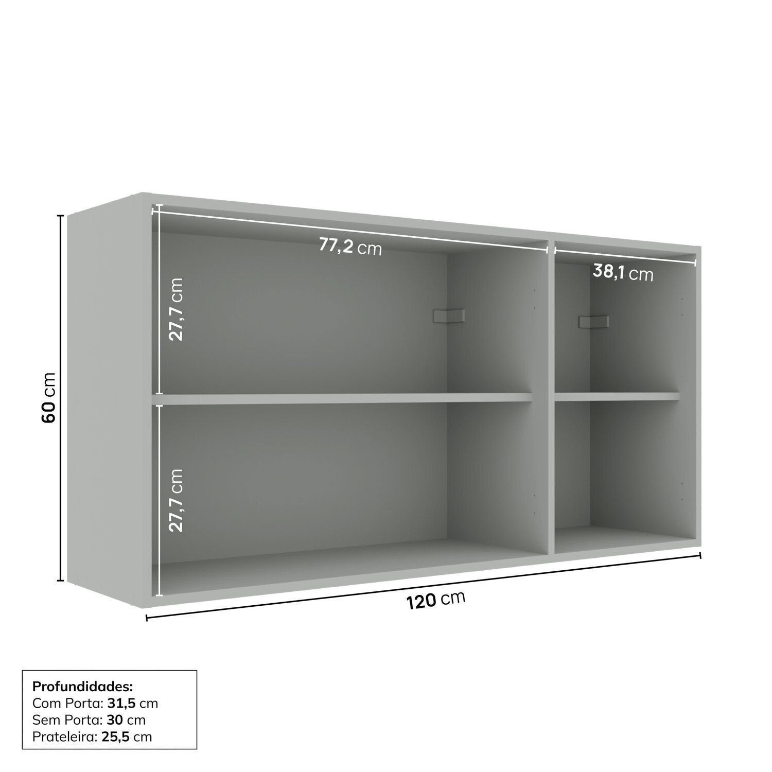 Armário Aéreo 3 Portas 120cm Nara CabeCasa MadeiraOriginals Cinza