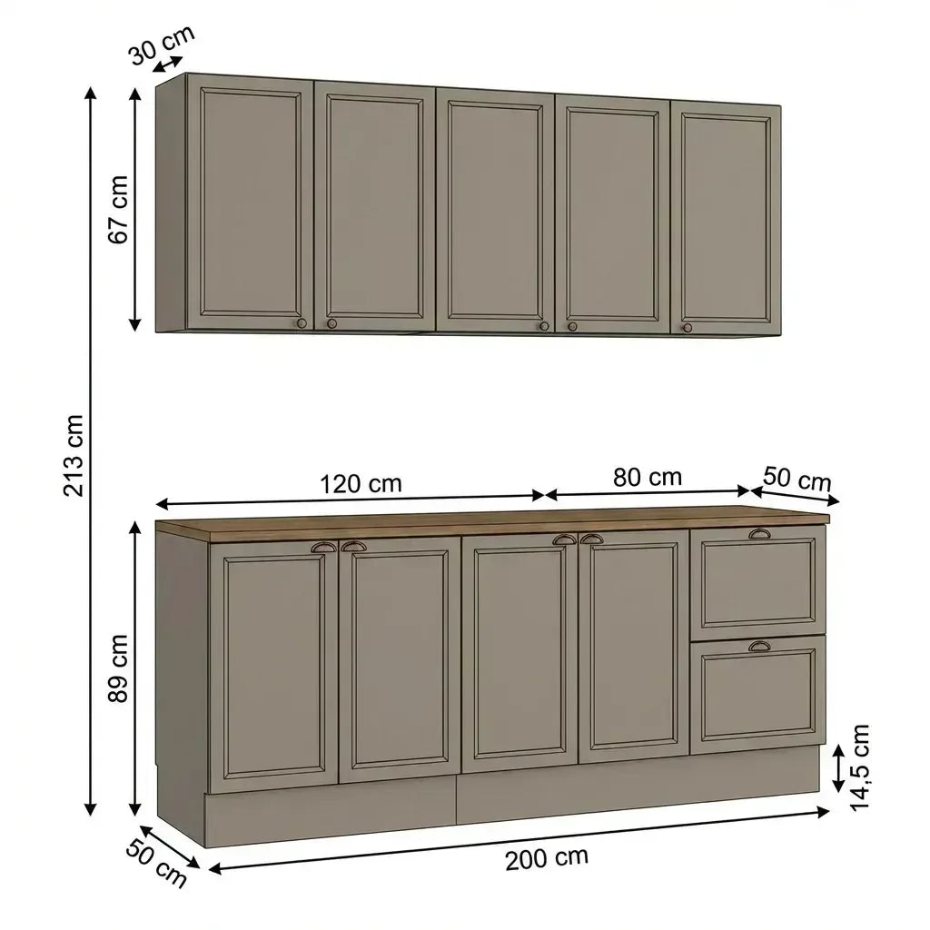 Cozinha Completa Modulada Americana 4 Peças com Balcão Tampo e 2 Gavetas Unna Yescasa