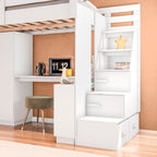 Cama Alta Beliche Office Infantil com Roupeiro e Escrivaninha Moon Yescasa Branco