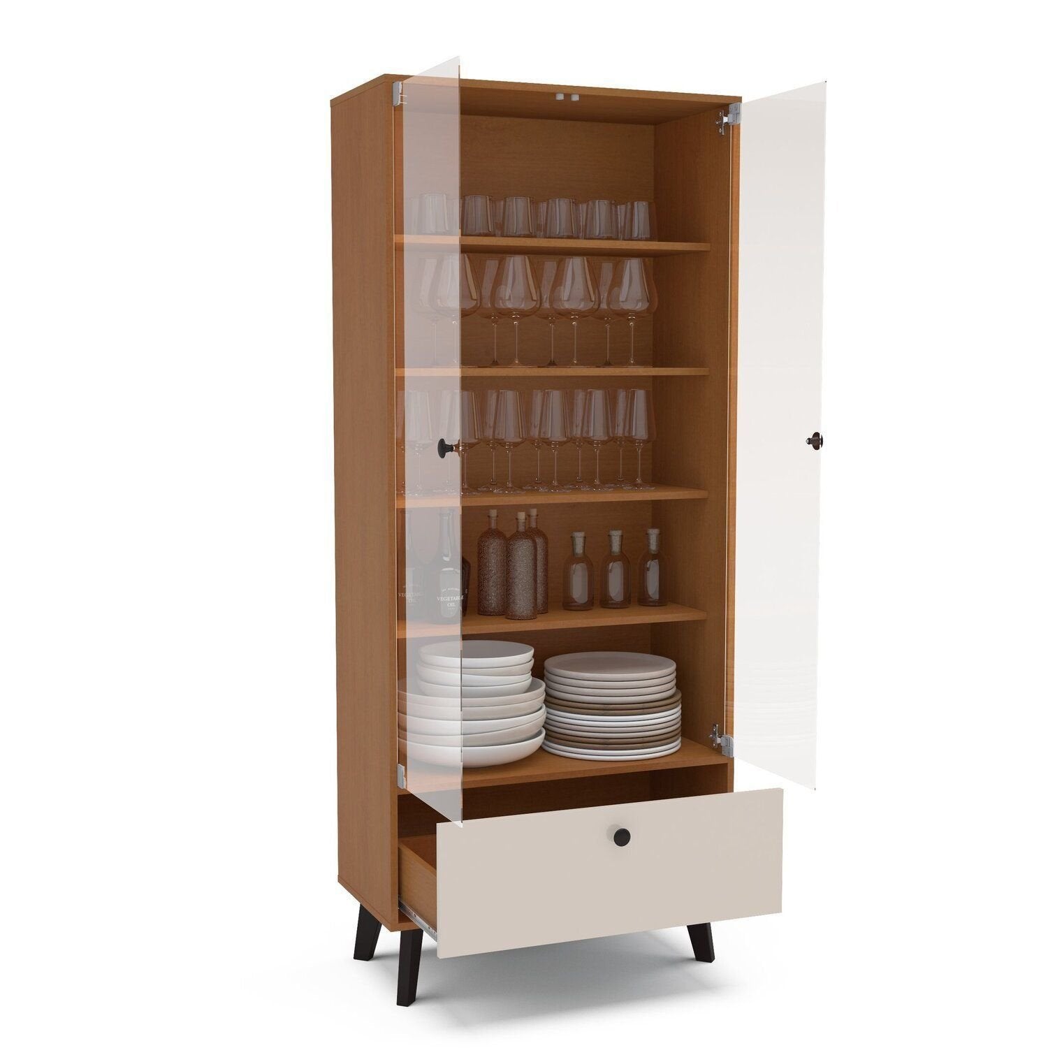 Cristaleira 2 Portas de Vidro 1 Gaveta 4 Prateleiras 75cm Londres Politorno