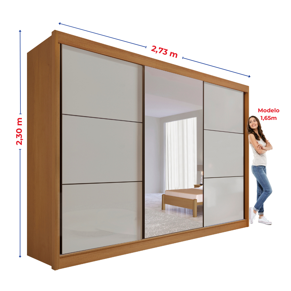 Guarda-Roupa Casal 3 Portas de Correr 6 Gavetas Miami D Doro 100% MDF Cinamomo/Off White