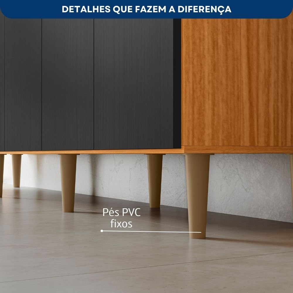 Armário de Cozinha 12 Portas 1 Gaveta com Nichos Clarice Yescasa Freijó/Grafite