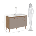 Balcão de Cozinha para Pia 3 Portas 1 Gaveta 120cm sem Tampo Marti Yescasa Mel/Fendi Cinza