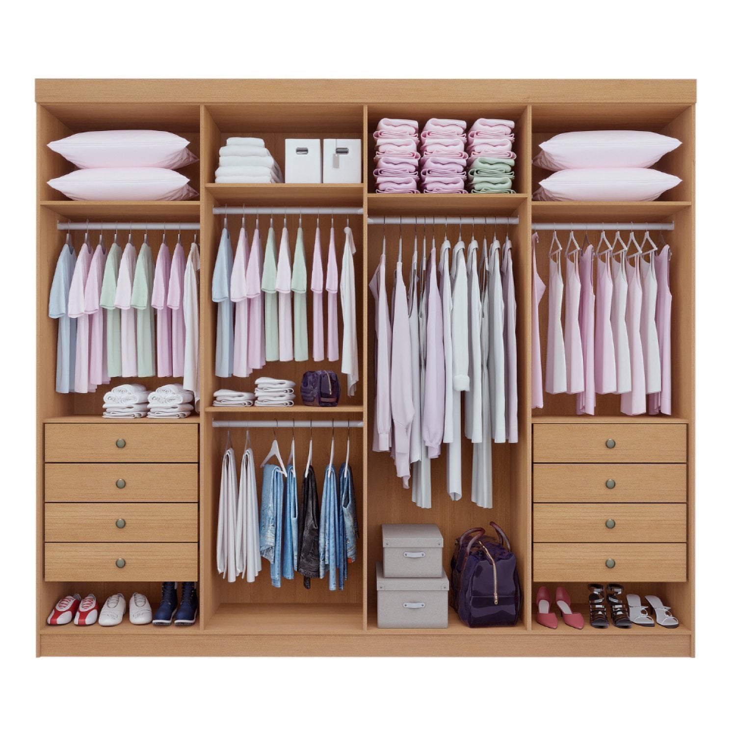 Guarda-Roupa Casal 8 Portas 8 Gavetas Império D Doro 100% MDF Cinamomo/Off White