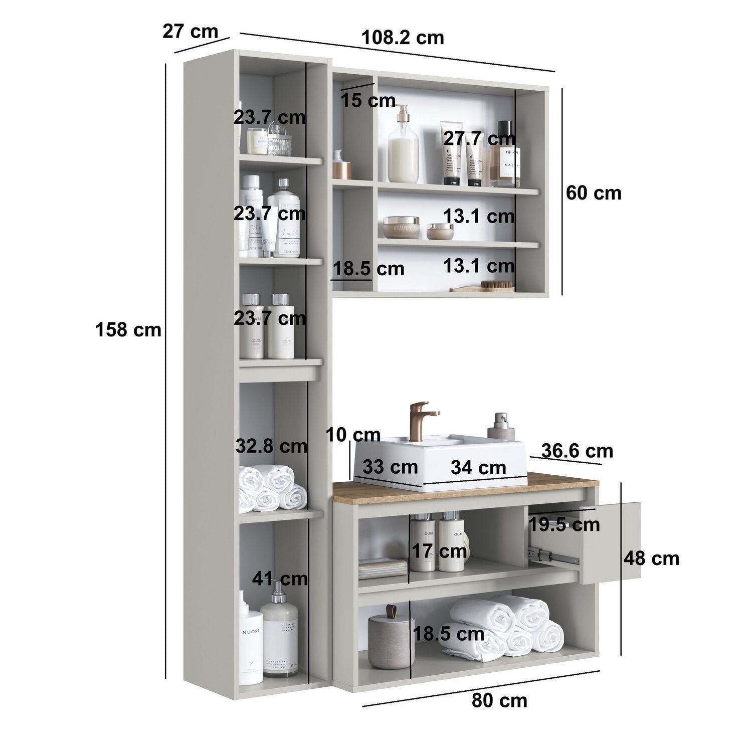 Conjunto para Banheiro Modulado 3 Peças Gabinete Suspenso com Cuba Belarus Art in Móveis 108cm Arenas