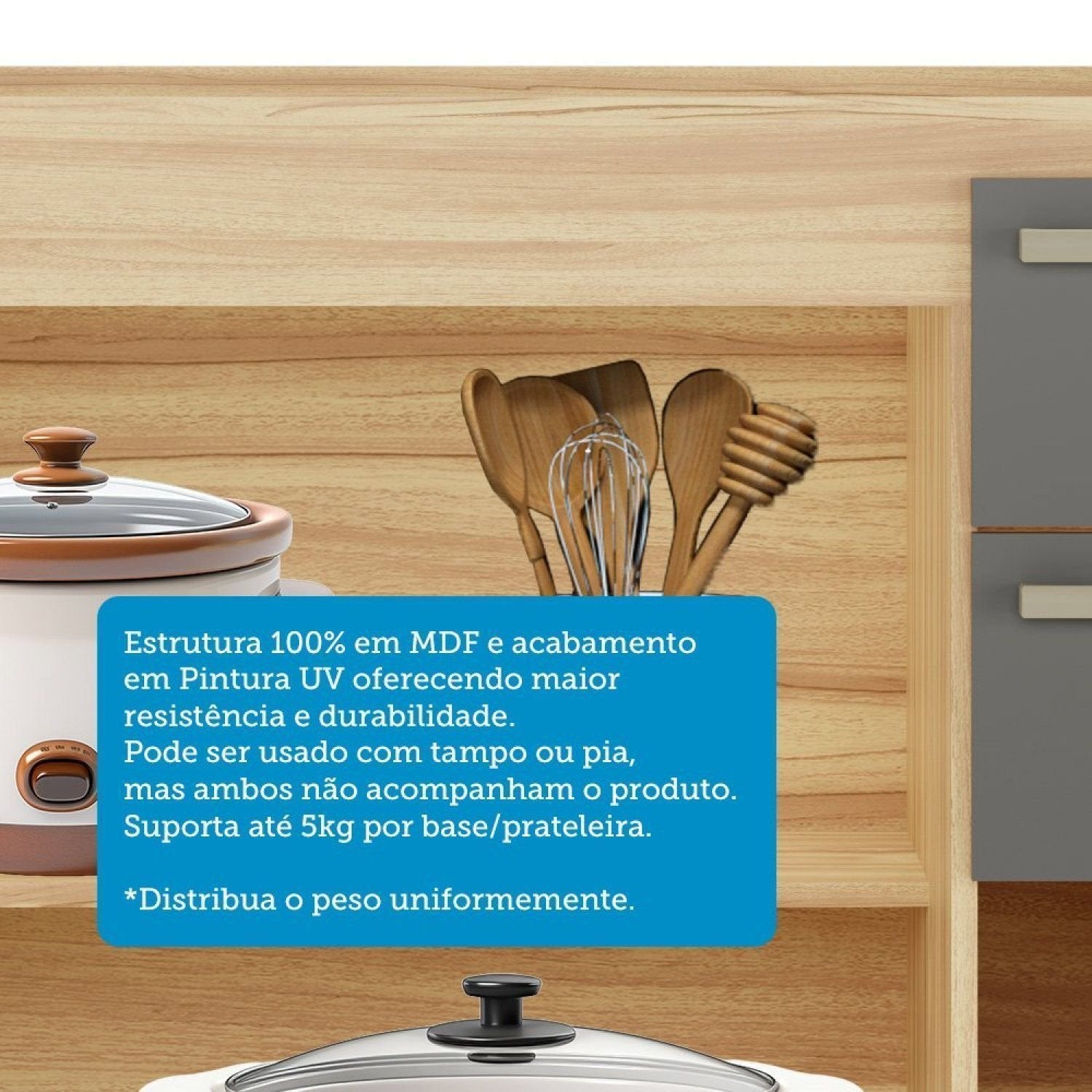 Balcão de Cozinha para Pia 3 Portas 2 Gavetas 120cm sem Tampo Itália Espresso Móveis Amêndoa/Chumbo