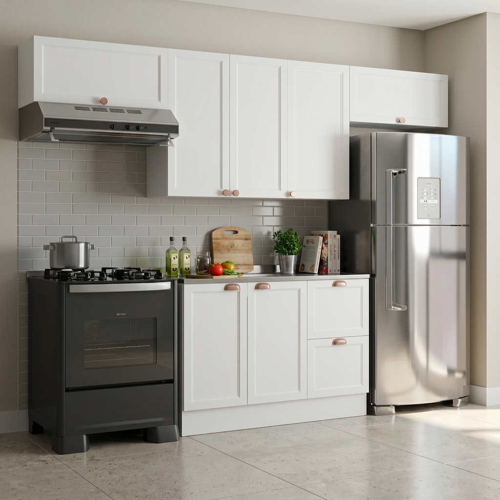 Cozinha Completa Modulada 4 Peças com Balcão para Pia sem Tampo Unna Yescasa Branco