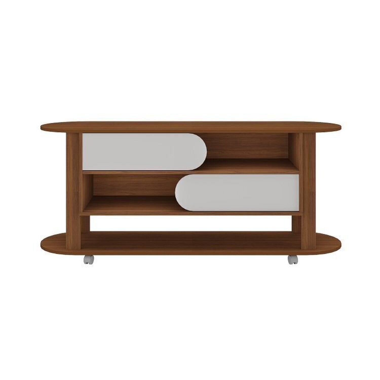 Kit Sala de Estar Rack Mesa Centro e Apoio Mundi Andes Espresso Móveis Cedro/Off White