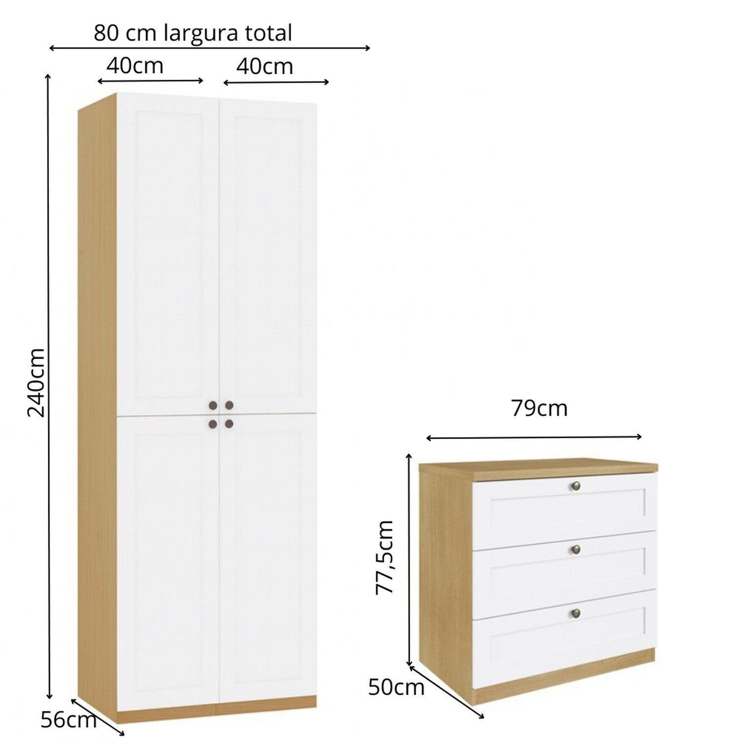 Quarto Infantil Completo 2 Guarda-Roupas e Cômoda 3 Gavetas Modelo Americano Infinity Genialflex Branco/Savana