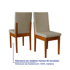 Conjunto Mesa com Vidro Pés Madeira Maciça 6 Cadeiras Madeira Dakota Tecido A40 Marrom Móveis Meneghetti