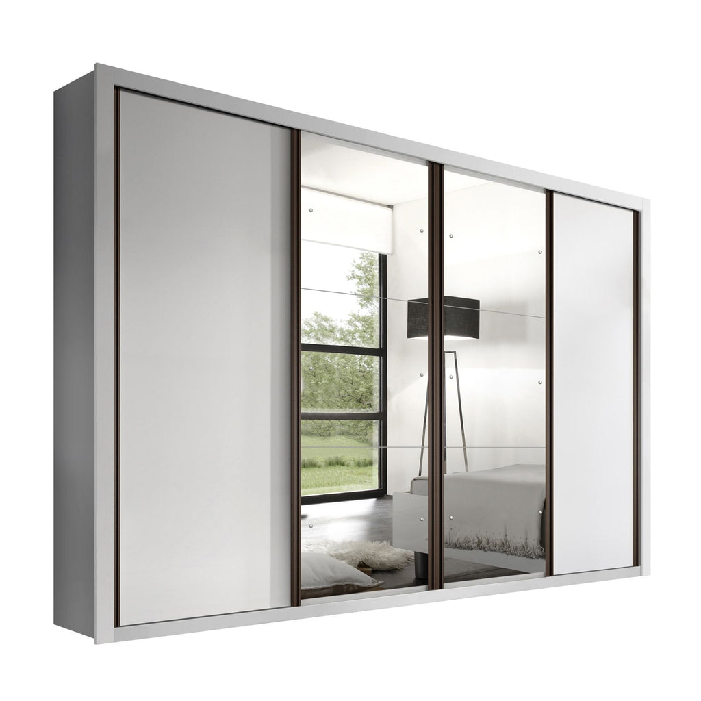 Guarda-Roupa Casal 4 Portas 4 Gavetas com Espelho Premium Zara Yescasa 100% MDF Branco