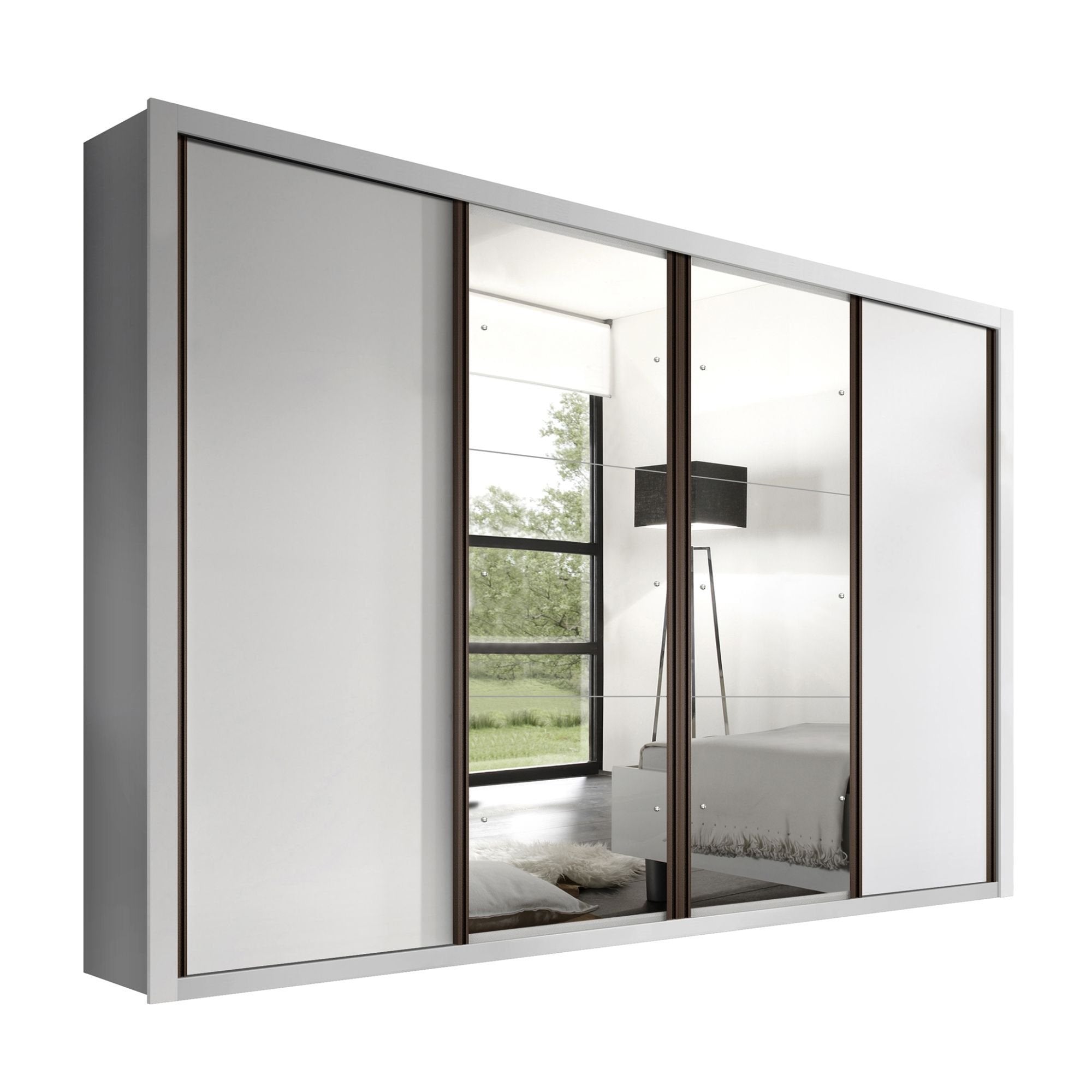Guarda-Roupa Casal 4 Portas 4 Gavetas com Espelho Premium Zara Yescasa 100% MDF Branco