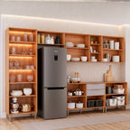 Cozinha Modulada 6 Peças Brilhante Cristaleira 2 Balcões 3 Armários Aéreos Bege/Cinamomo/Platina