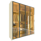 Guarda-Roupa Solteiro 4 Portas Reflecta com Pés e LED 100% MDF Innova Gelius Móveis Bege/Off White