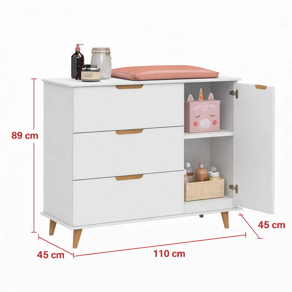 Quarto de Bebê Completo Retrô Melinda Mobili Berço 3 em 1 Cômoda e Guarda-Roupa