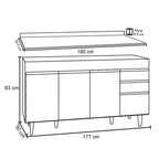 Balcão Gabinete Cozinha 180cm com Tampo Dallas Branco Lumil Móveis