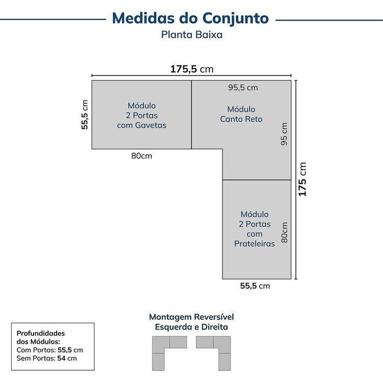 Guarda-Roupa Modulado de Canto 3 Peças 6 Portas Jade CabeCasa MadeiraOriginals