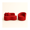 Conjunto Sala de Estar Gaia 1 Poltrona Sofá Curvo Orgânico Suede Azul Marinho MD Montanaris Decor