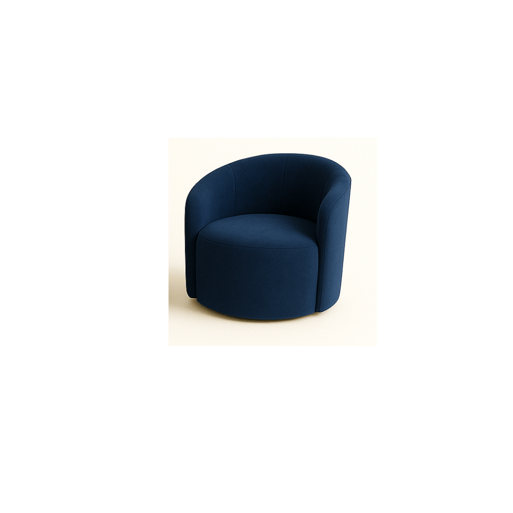 Conjunto Sala de Estar Gaia 1 Poltrona Sofá 4 Lugares Puff Curvo Suede Azul Marinho MD Montanaris Decor