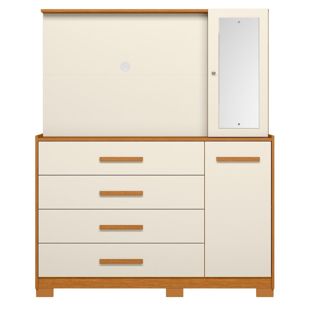 Cômoda com Painel TV 43" 4 Gavetas 2 Portas e Espelho Dunas Espresso Móveis Marrom/Cinamomo/Off White