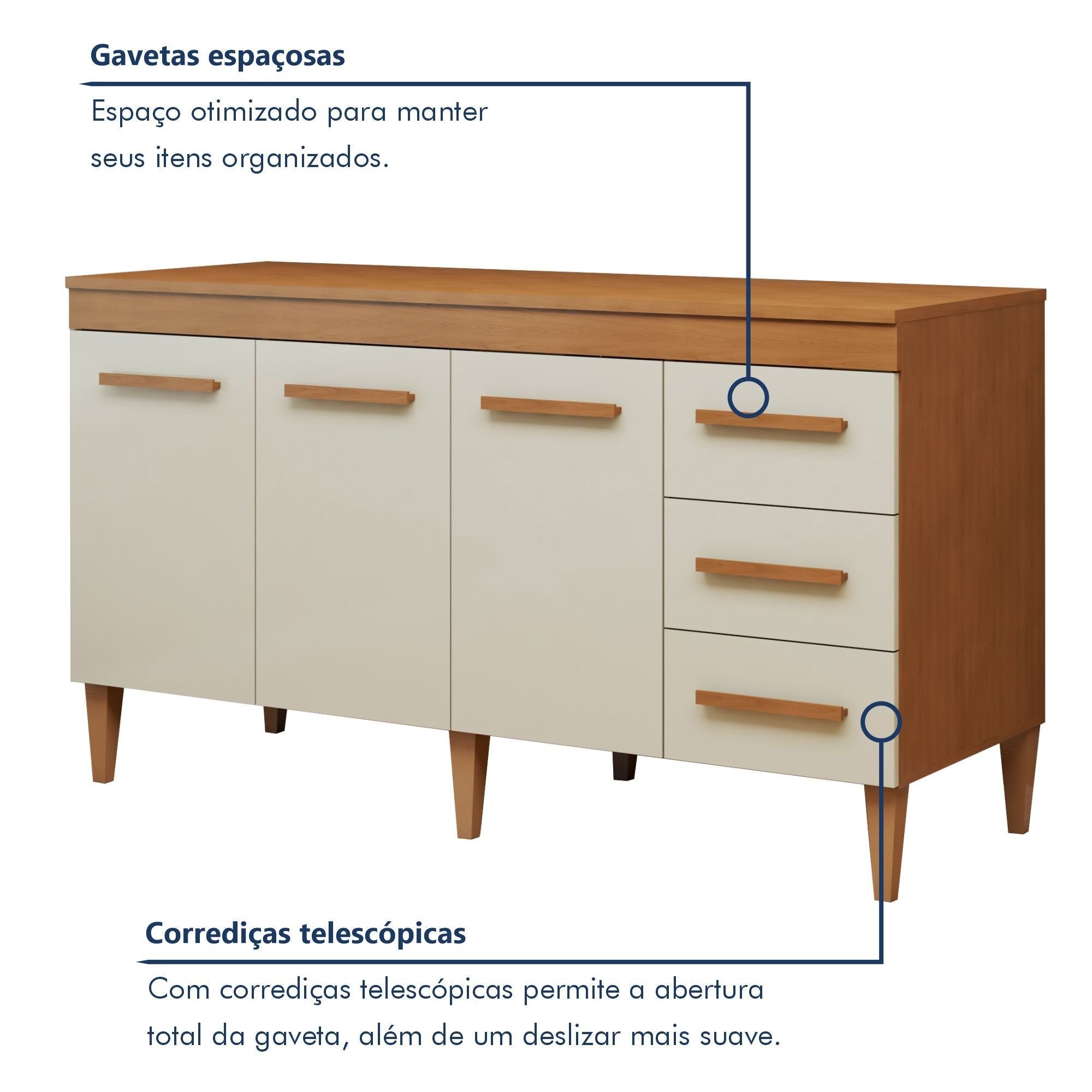 Cozinha Completa Modulada Atenas Kaiki Móveis 7 Portas 3 Gavetas Balcão Aéreo MDP Branco