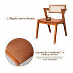 Kit 6 Cadeiras de Jantar Verona Madeira Maciça Rattan Natural Estofada Espresso Móveis