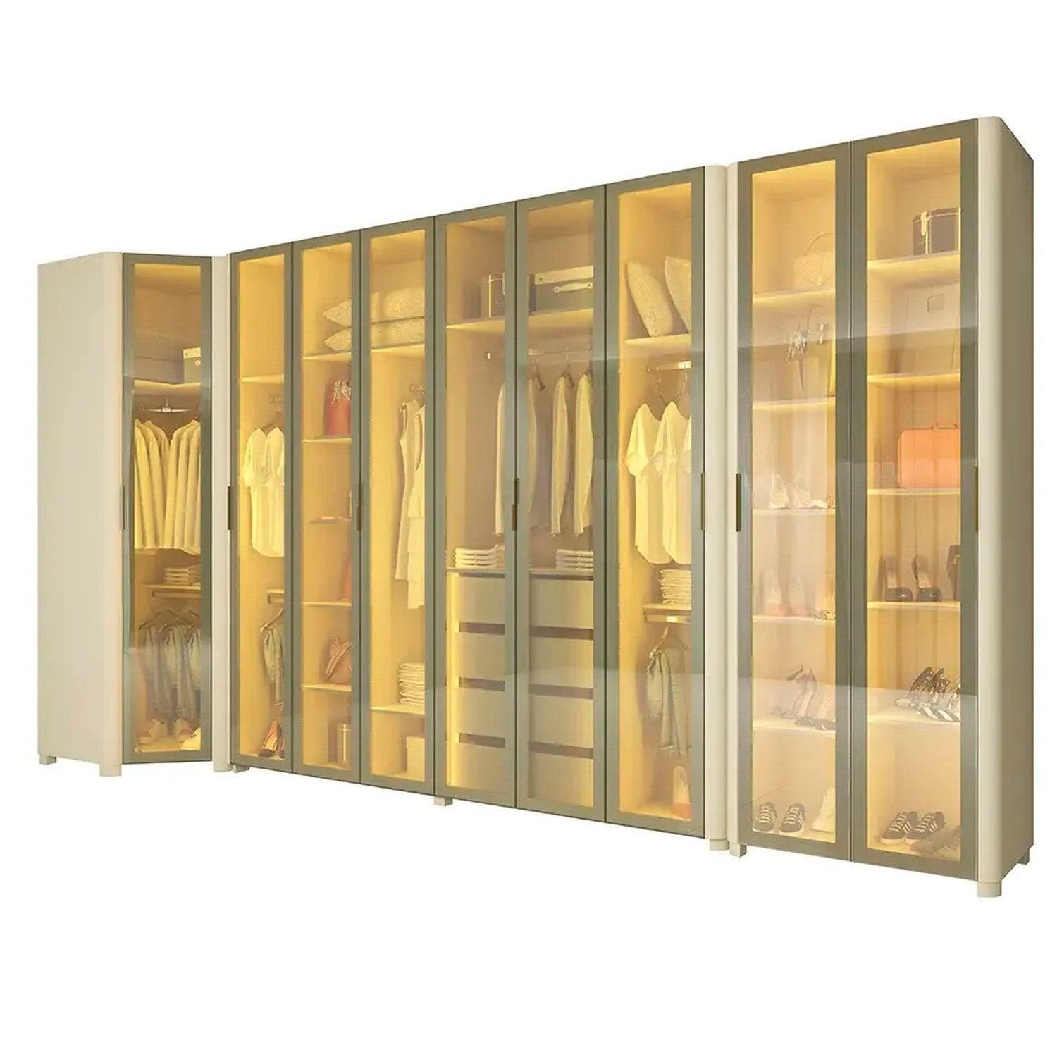 Guarda-Roupa Modulado Reflecta Innova 100% MDF Bege/Off White 339,2cm x 240cm Mod 015 Gelius Móveis
